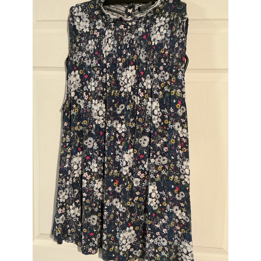 Lane Bryant Floral Smocked High Neck Sleeveless Blouse Navy Blue Plus Size 22/24